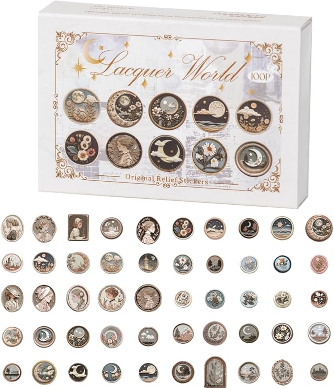 Doukado 100 PCS Aesthetic Relief Fire Lacquer Stamp Sticker, Vintage Original Decorative Envelope Seal Stickers for Junk Journaling, Scrapbooking, Crafting, DIY Projects, Diaries, and Art Supplies