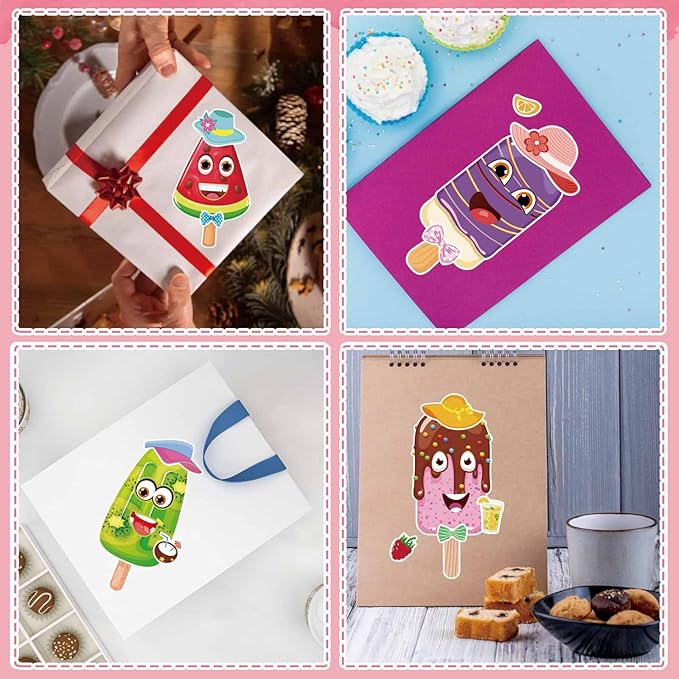 24 sheets ice cream stickers for kids classroom, make your own ice cream sticker, summer stickers birthday party favor, summer craft teacher reward