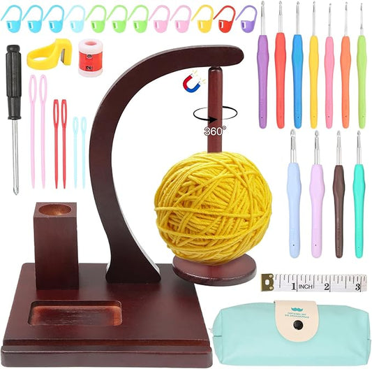Magnetic Yarn Holder for Knitting and Crocheting,Wooden Crochet Yarn Holder,Crochet Yarn Holder with Crochet Hooks Knitting Tools for Knitting Lovers