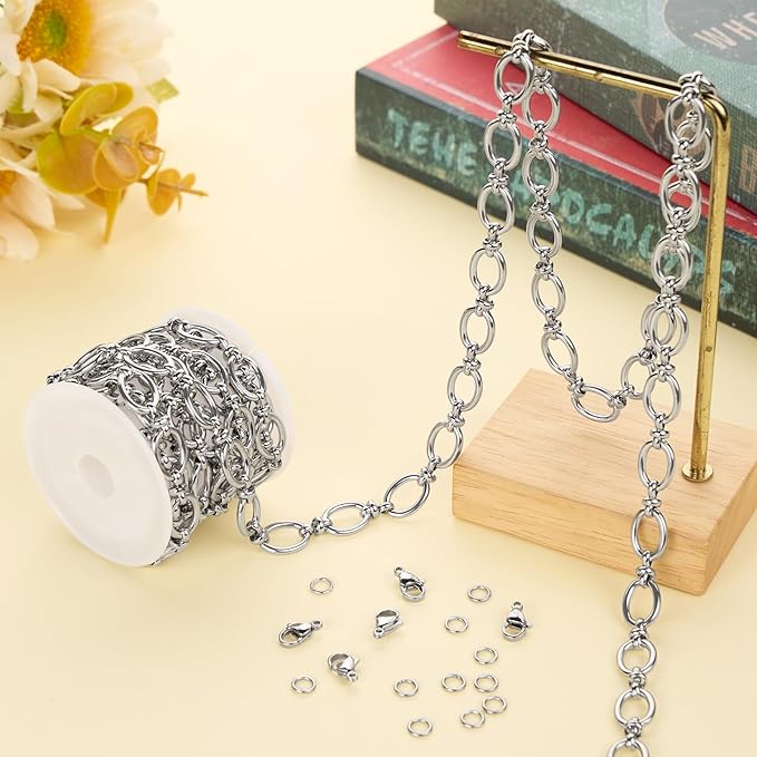 Jabogrii 6.5 Feet Silver Stainless Steel Chain Bulk for Jewelry Making DIY Oval Rolo Jewelry Making Chains