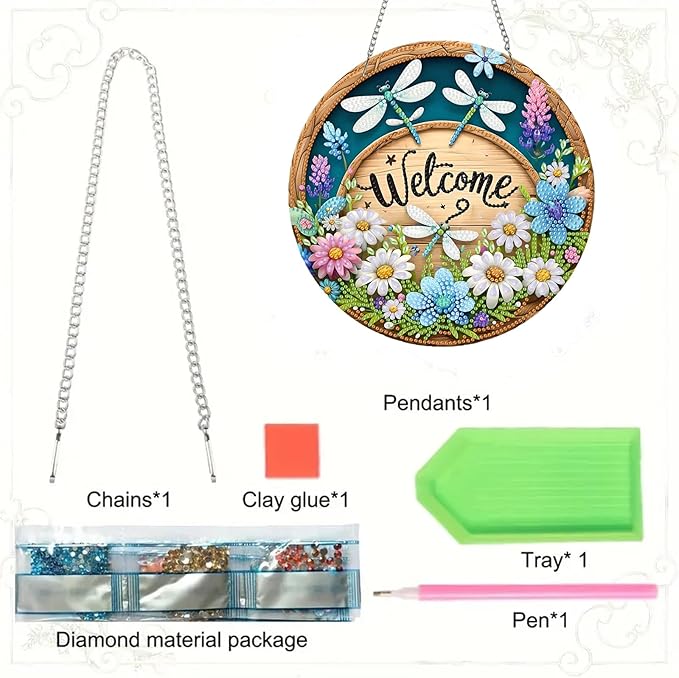 Diamond Art Kits for Adult Welcome Design Special Shape Acrylic Hanging Pendant Crystal Mosaic Home Wall Door Window Decor with Chain Handmade Gift
