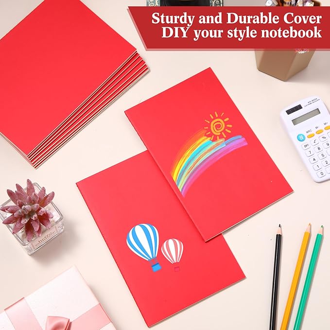 mimorou 100 pcs journals notebooks bulk - kraft softcover a5 small notebooks 5.5 inch x 8.3 inch notepads with 60 page 30 sheet for writing sketch travel office supplies(red,lined)