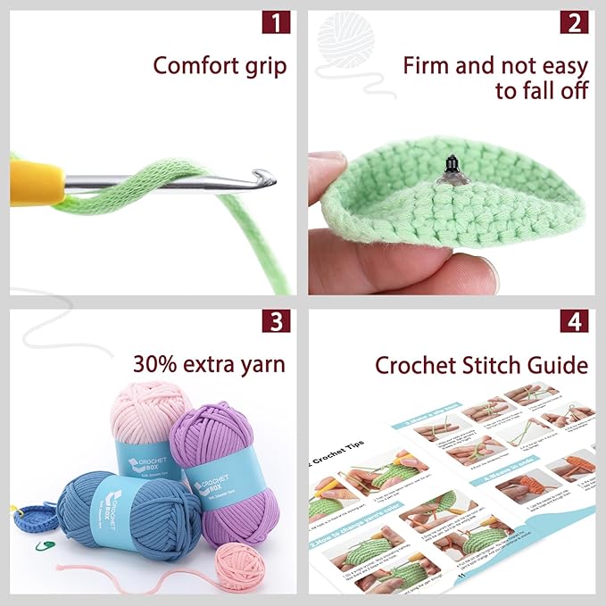 CrochetBox Crochet Kit for Beginners Adults - Starters Crochet Kit, Beginners Crocheting Kitting for Adults Teen, Craft Gifts with Crochets Yarns, Hook, Step-by-Step Video, Instruction