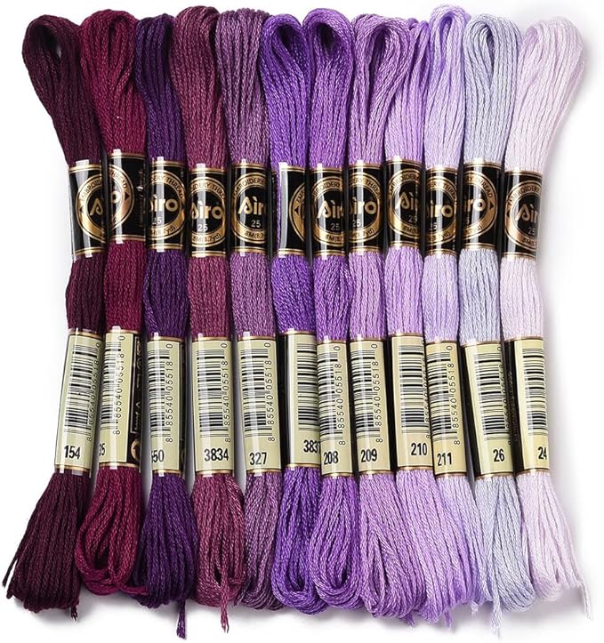 12 Skeins 105 Yards Gradient Purple Polyester Embroidery Floss Cross Stitch Threads Colorful Friendship Bracelets Craft Needlepoint Yarn for Sewing Making DIY Birthday Wedding Stitching