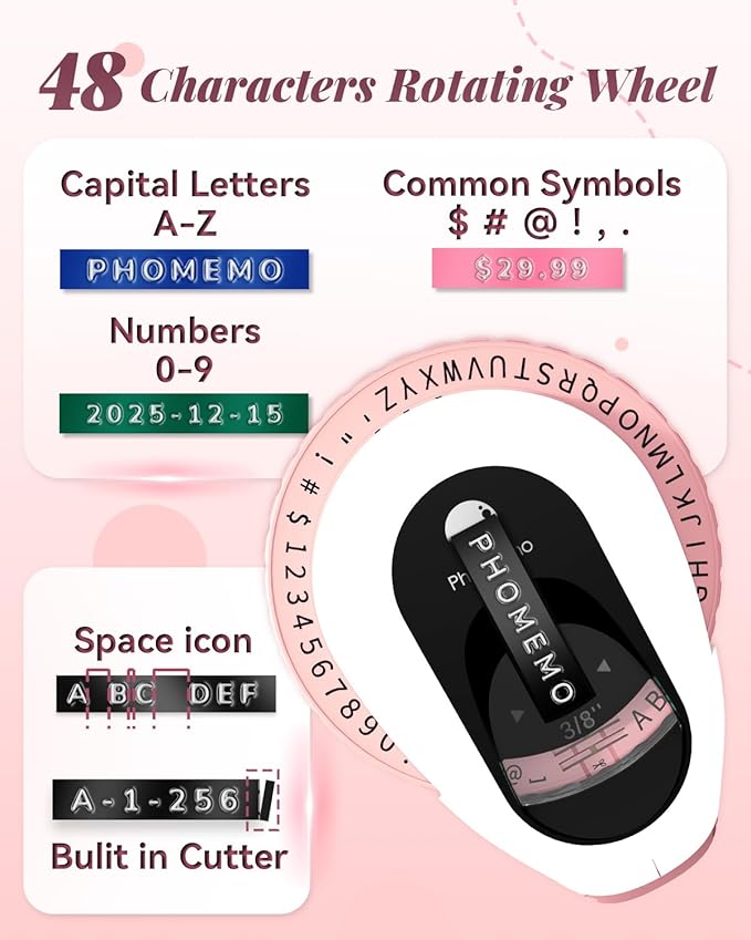 Phomemo Embossing Label Maker Machine, Scrapbook Junk Journal Supplies, Embossed Label Maker, 3D Retro Old School Embosser Labeler, Embossing Label Waterproof for Kid DIY Home School Office, Pink