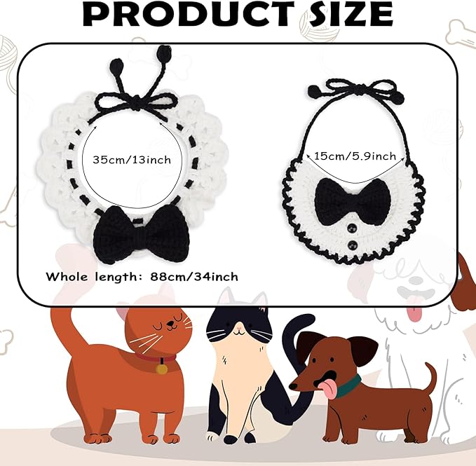 Alvian Crochet Kit for Beginners Pet Adjustable Knitting Cat Collars Hand-Woven Crochet Bib Kitten Necklace Scarf Outfit Costume Ideal Gift for Cat and Dog