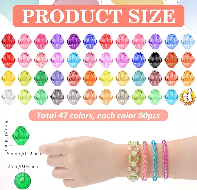 XSEINO 3760 Pieces 6mm Crystal Beads for Jewelry Making, 47 Colors Crystal Acrylic Beads for Bracelets Jewelry Making and DIY Crafts