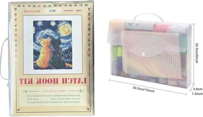 GLAECYY Latch Hook Kits Rug Crochet Yarn Kit Cushion Colour Pre-Printed Canvas Rug Needlework DIY Hook and Latch Kit (Star Cat)