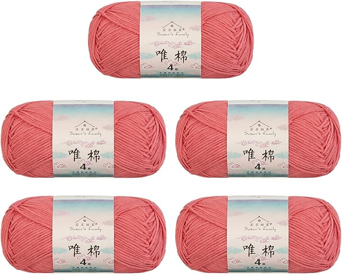 Susan's Family 4 ply 60% Cotton 40% Acrylic Yarn - Soft & Durable - 5 x 50g (1.76oz) - 655 Yards for Knitting & Crocheting - Baby Blankets, Amigurumi, Sweaters & More