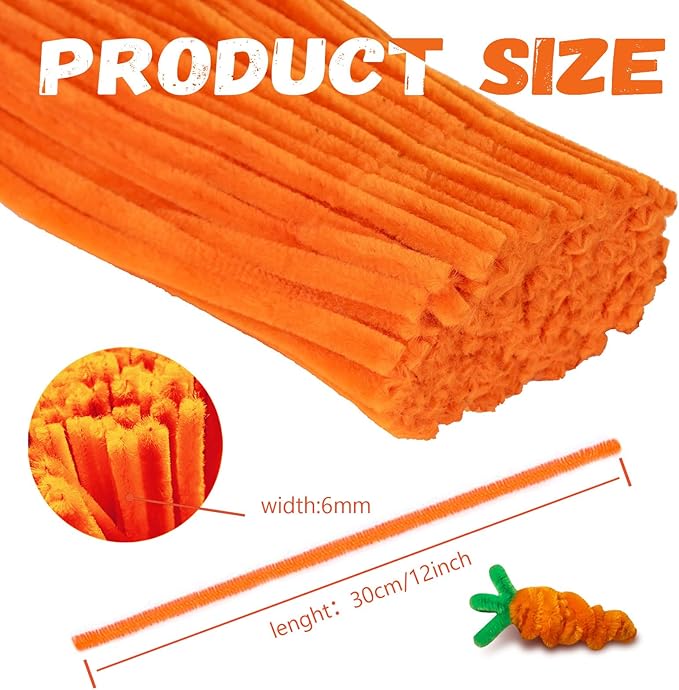 Orange Pipe Cleaners Crafts,Art Supplies,200pcs Chenille Stem,Solid Color Pipe Cleaners Set for DIY Art Creative Crafts and Decorations,Limpia Pipas,Craft Supplies,Christmas/Halloween Gifts