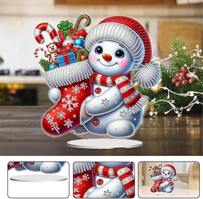 LAKEQUILL Christmas Diamond Painting Kits, Tabletop Ornament, Stand Up Diamond Art Desktop Kits for Home Office Decor, New Year Gift - Snowman (Red)