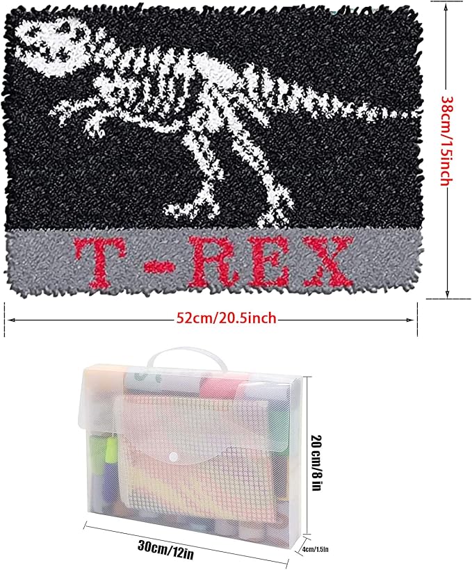 MIAOLLUN Latch Hook Kits for Adults Kids 3D Dinosaur Pattern Printed Canvas Crochet Needlework Craft Rug Cushion Mat Tapestry 20.5X15 Inch, Triceratops