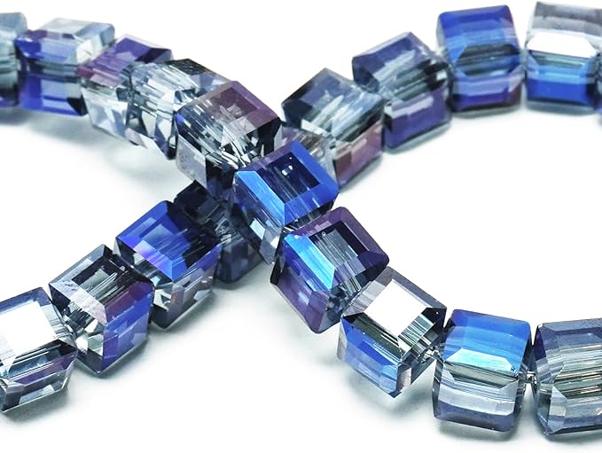 8mm Sparkle Cube Crystal Beads for Jewelry Making - Faceted Spacer Beads for Bracelets(94-100pcs, Ink Blue)