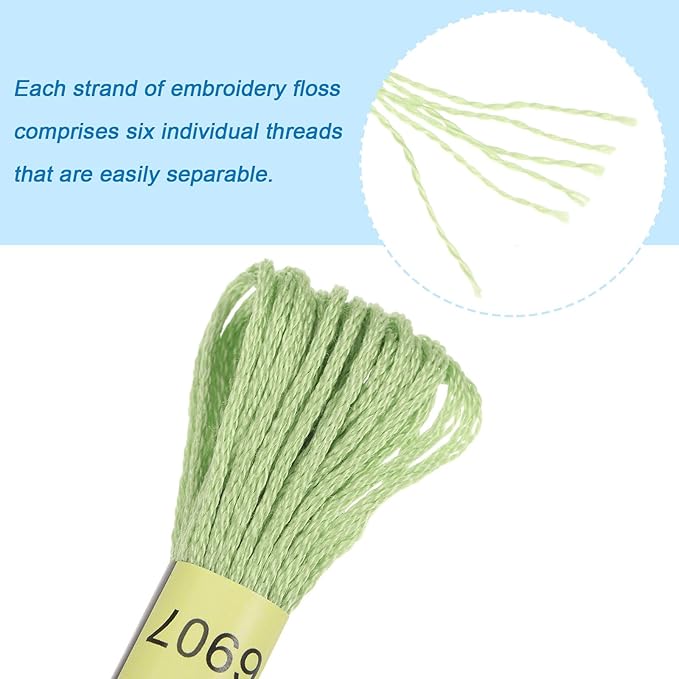 HARFINGTON 12 Skeins Embroidery Floss 8m Each Egyptian Long Fiber Cotton Cross Stitch Thread 26S/2x6 for Embroidery Projects Bracelet, Light Green