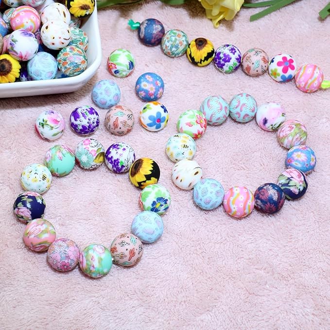80Pcs 15mm Silicone Beads Bulk Flower Focal Silicone Beads for Keychain Making Necklace Jewelry DIY Bracelet Making Kit (Flower)
