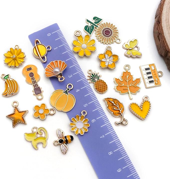 WOCRAFT 40pcs 20 pairs Assorted Enamel Bracelet Charms for Jewelry Making DIY Necklace Bracelet Earrings Keychain Crafting Charms Kit Crafts (Yellow-SN990)