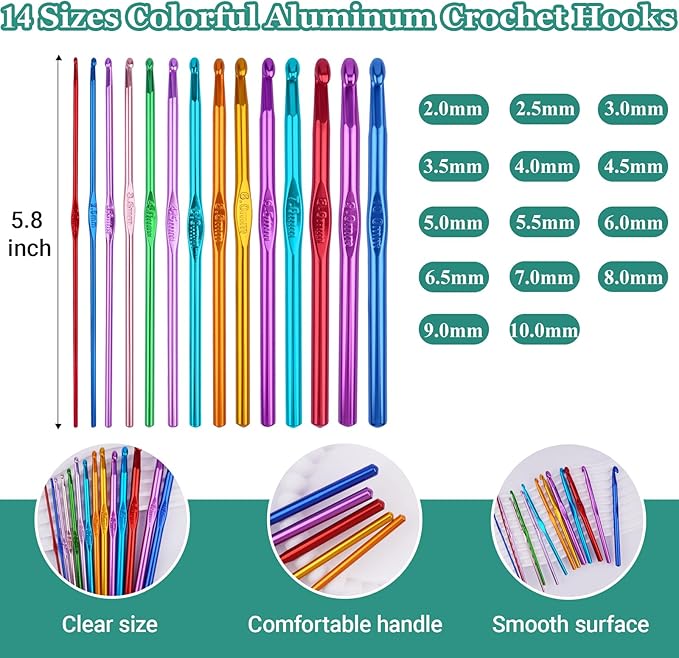 Hobekoee 23 Sizes Crochet Hooks Set with Case,2mm-10mm Ergonomic Crochet Needles for Arthritic Hands,Complete Crochet Kit for Beginners and Experiencer