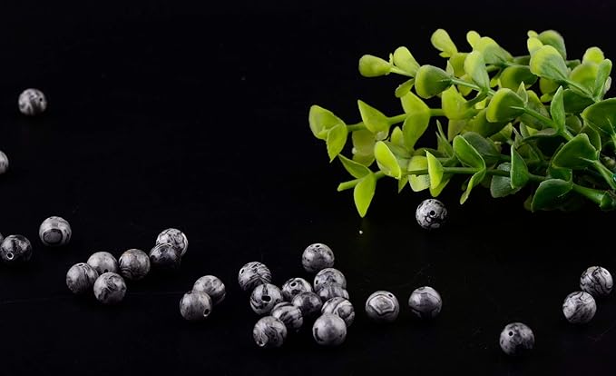 Natural Stone Beads 100pcs Round Genuine Real Stone Beading Loose Gemstones Hole Size 1mm DIY Smooth Bead for Bracelet Necklace Earrings Jewelry Making (Map Jasper, 8mm)