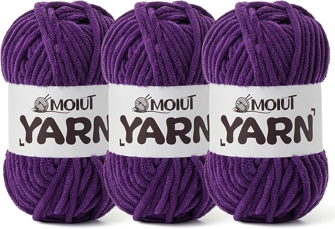 3 Pack Fluffy Chenille Yarn for Crocheting, Chunky Velvet Yarns for Crochet Amigurumi, Baby Yarn for Crocheting Soft Blanket, 262.4yds /10.5 oz Bulky Yarns for Crafts/Hats/Shoes/Socks (3 Violet)