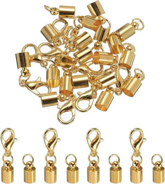 MECCANIXITY Fold Over Cord End Caps Rose Gold 5mm OD with Crimp Covers Lobster Claw Clasps DIY Jewelry Making for Bracelets and Necklaces Crafting 20 Pcs