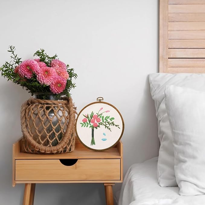 9 pcs embroidery hoop frame set decorative imitated wood embroidery hoop display frame for art craft sewing decorative ornaments, circle, oval, octagonal embroidery hoops