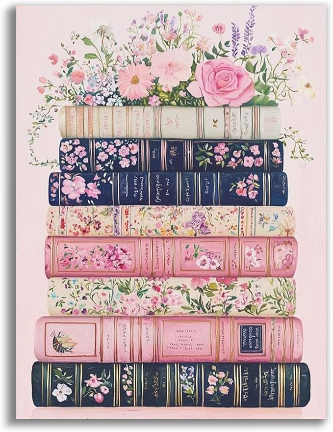 Gemozaic Book Diamond Painting Kits for Adults, Books Diamond Art Kits for Adults, Books and Flowers Easy Gem Art Kit for Beginner, Gift Home Wall Decor, 12 x 16 Inch, No Frame