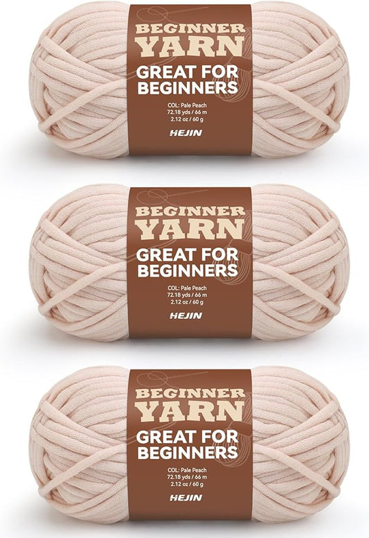 3x60g Pale Peach Yarn for Crocheting and Knitting;3x66m (72yds) Cotton Yarn for Beginners with Easy-to-See Stitches;Worsted-Weight Medium #4;Cotton-Nylon Blend Yarn for Beginners Crochet Kit Making