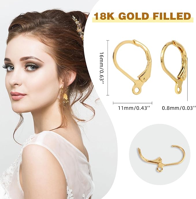 yaugkh 18k gold filled dangle ear wires hypoallergenic tarnish resistant leverback french findings for jewelry making