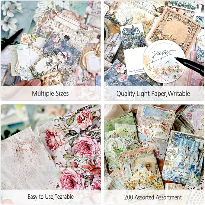 Diuhofart 400Pcs Vintage Scrapbook Supplies Kit for Adults, Scrapbook Paper and Journaling Stickers Scrap Booking Kit for Junk Journal Supplies, Collage, Card Making, DIY Crafts Arts