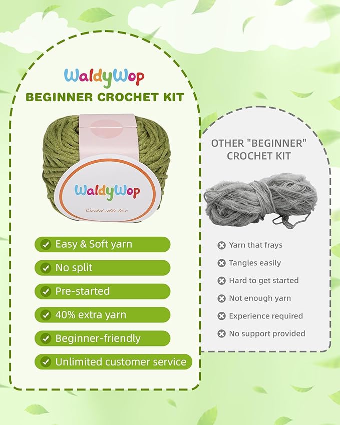 WaldyWop Crochet Kit for Beginners - 8 Flower Bookmarks Knitting Kit w/Step-by-Step Video Tutorials & Soft Yarn, Hook - Wobbles DIY Art Craft Kit for Adults, Birthday Gifts for Women Teen