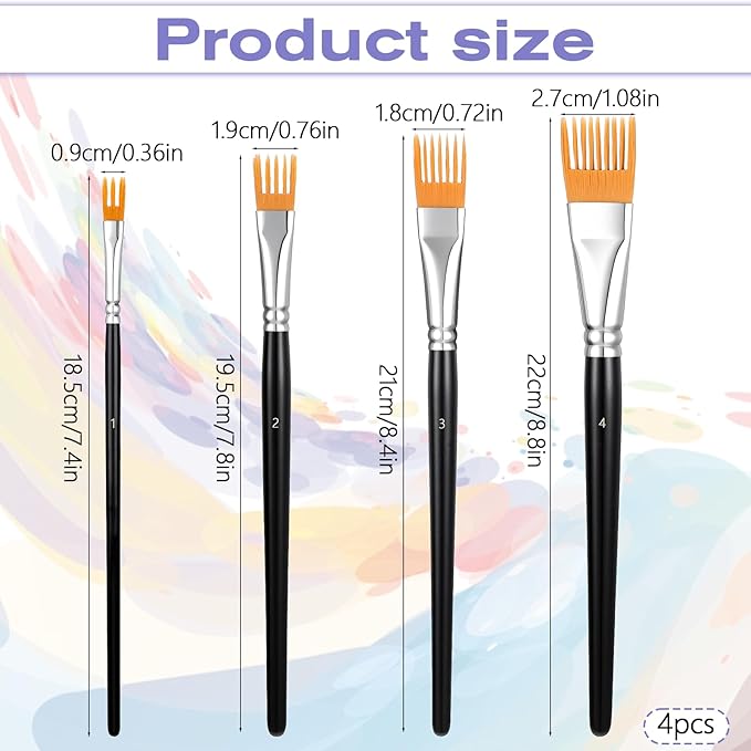 4Pcs Comb Artist Brush Set, Professional Artist Paintbrushes for Acrylic Painting, Paint Brush for Acrylic, Oil and Watercolor
