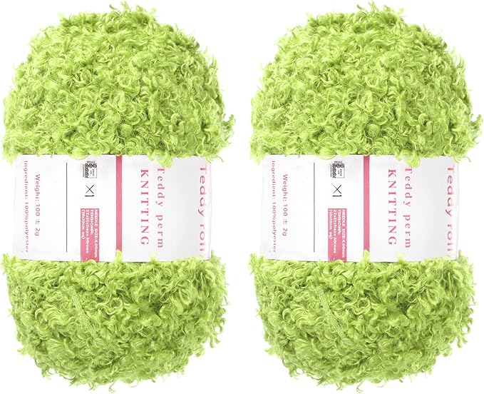 MECCANIXITY 2 Skeins Fur Yarn Soft Fluffy Chunky Yarn Fuzzy Eyelash Yarn Light Green for Crocheting Knit Clothes Bag - 55Yard/50m, 3.18ozx2