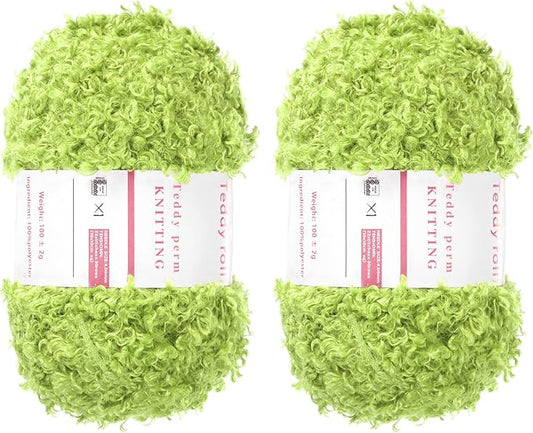 MECCANIXITY 2 Skeins Fur Yarn Soft Fluffy Chunky Yarn Fuzzy Eyelash Yarn Light Green for Crocheting Knit Clothes Bag - 55Yard/50m, 3.18ozx2