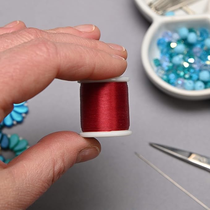 KO Nylon Beading Thread, Rich Red Color, Japanese Pre-Waxed 100% Nylon, 330TEX, Tangle Resistant Knotting Cords, 50m /55 yds Spool, Use for Seed Bead Projects, Loom Work & Bead Weaving