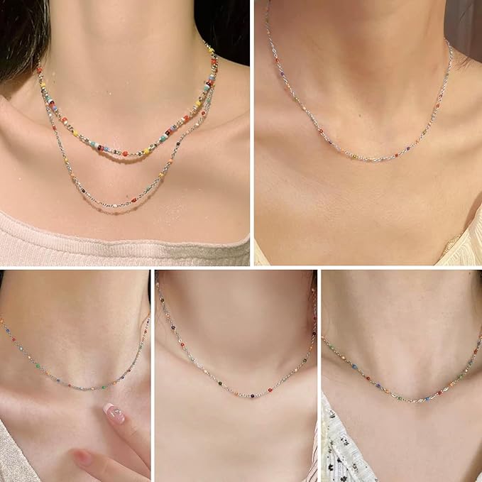 Stainless Steel Enamel Chain for Jewelry Making, Oil Drip Rainbow Jewelry Chains for DIY Necklace Bracelet Craft Jewelry Making Supplies with Stainless Steel Jump Rings Lobster Clasps Connectors