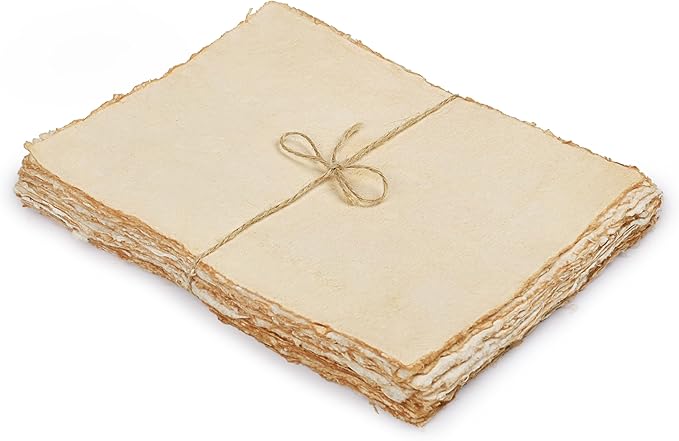 LEATHER VILLAGE Watercolor Paper- 6 X 4 inches - 25 Sheets Watercolor Paper for Drawing, Sketching, Painting & Crafts - 150 GSM Thick Deckle Edge Virgin Cotton Handmade Paper - Vintage