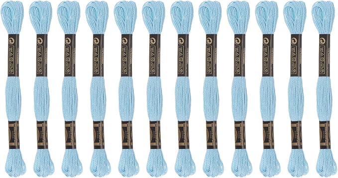 HARFINGTON 12 Skeins Embroidery Floss 8m Each Egyptian Long Fiber Cotton Cross Stitch Thread 26S/2x6 for Embroidery Projects Bracelet, Sky Blue