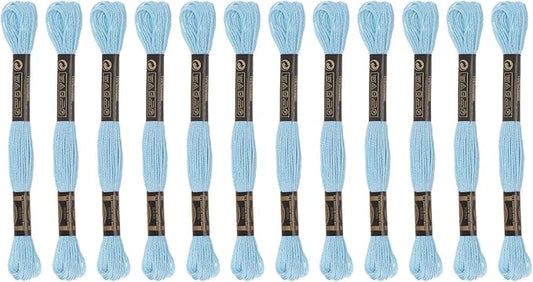 HARFINGTON 12 Skeins Embroidery Floss 8m Each Egyptian Long Fiber Cotton Cross Stitch Thread 26S/2x6 for Embroidery Projects Bracelet, Sky Blue