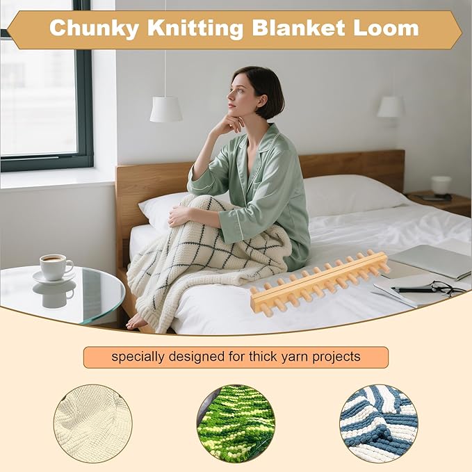 Sienson 52" Chunky Knitting Loom for Blanket Making – Foldable Wood Frame, Portable DIY Hand Knitting Kit for Beginners, Reusable Blanket Loom for Bulky Yarn Crafts & Gifts