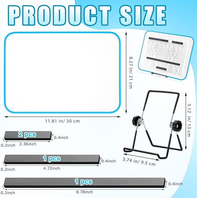 flutesan 8 x 12 inches knitting pattern holder with 4 replacement magnets knitting chart keeper magnetic board cross stitch supplies for crochet(blue border)