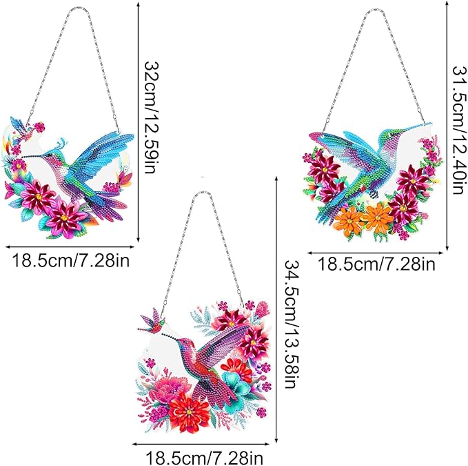 MaiYiYi 3 PCS Hanging Diamond Art Pendant Painting Kit Colorful Bird Special Crystal Gem Craft Painting Set Bird Diamond Painting Ornaments for Adult Home Wall Window Decor (12.59X7.28 in)