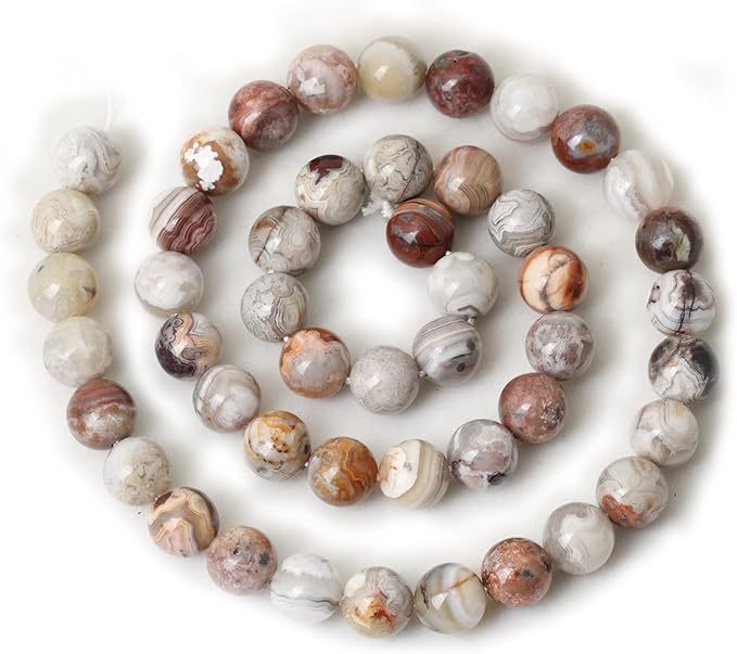 45PCS 8mm Natural Laguna Lace Agate Round Loose Beads for Jewelry Making 1 Strand 15"