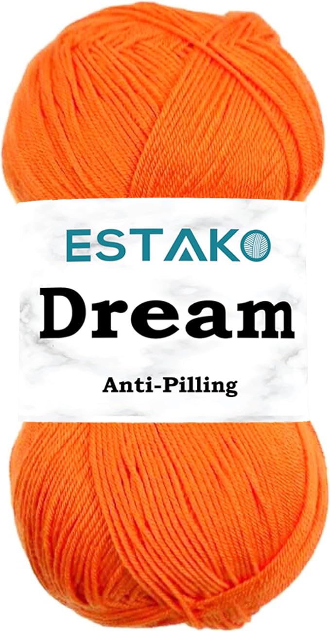 Estako Dream, 100% Microfiber Acrylic Yarn, Soft, Super Fino/Fingering Weight (1) for Crochet and Knitting 3.5 Oz (100g) / 382 Yrds (350m) (72044 - Orange)