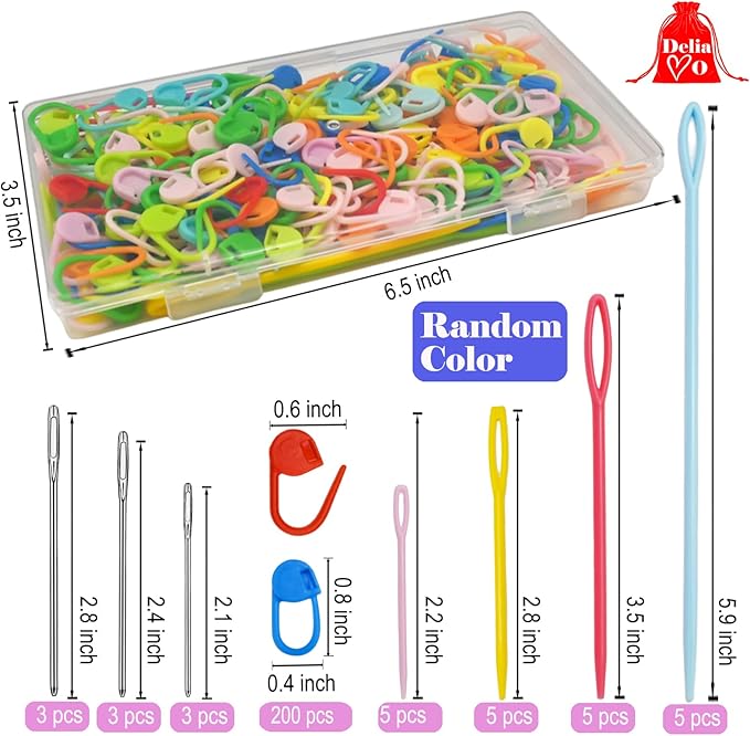 DeliaVo 229 Pcs Yarn Needles Set, Assorted Crocheting & Darning Tapestry Needles with Stitch Markers, Crochet Kit for Knitting Sewing Weaving