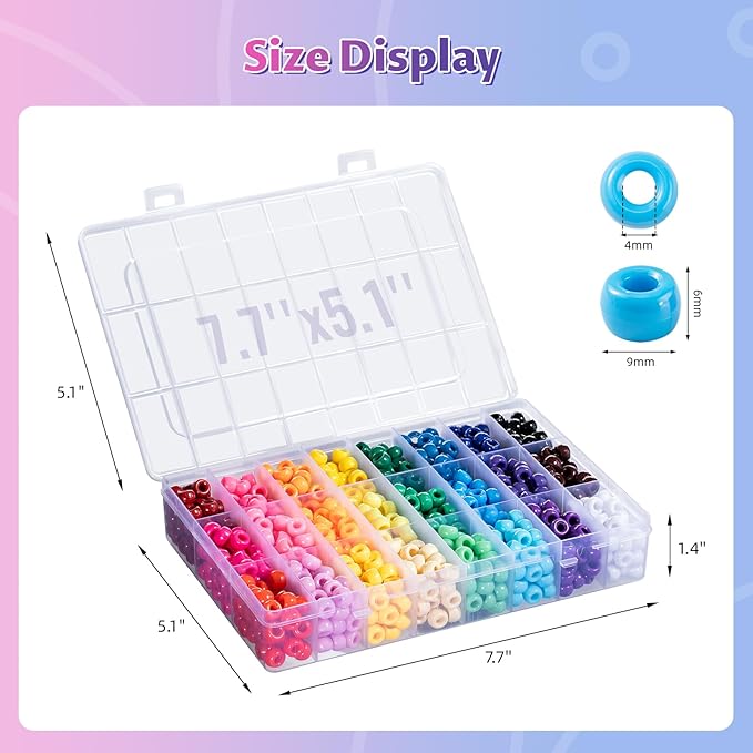 Simetufy 1200Pcs Pony Beads, 24 Colors Kandi Beads for Bracelet Making Hair Braiding DIY Crafts Kandi Jewelry Key Chains Christmas Gifts