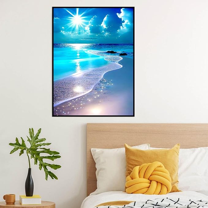 igoodom Diamond Art Kits for Adults, Beach Diamond Painting Kit, Full Drill Round Diamond Art Kits, DIY Gem Art and Crafts for Home Wall Decor Gift 12x16inch