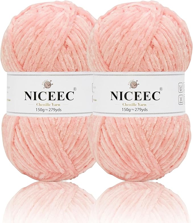 NICEEC 2 Skeins Soft Chenille Yarn Blanket Yarn for Knitting Fancy Yarn for Crochet Weaving DIY Craft Total Length 2×255m (2×279yds, 2×150g)_Pink