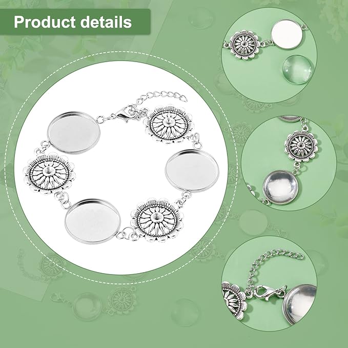 PH PandaHall 10pcs Bracelet Bezel Settings for Jewelry Making, 304 Stainless Bracelet Blank with 22mm Round Cabochon Settings Bezel Tray for Jewelry Making DIY Handmade, Men and Women