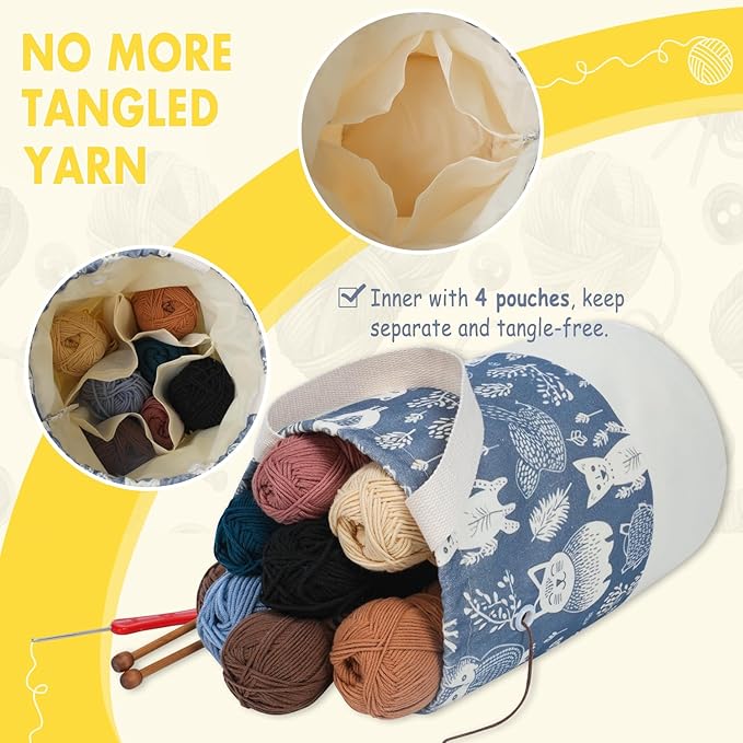 Yarn Bag, Large Crochet Bag Organizer, Drawstring Yarn Storage Knitting Bags, Portable Mini Yarn Holder for Crocheting Project, Store Skein Ball, Needles Accessories