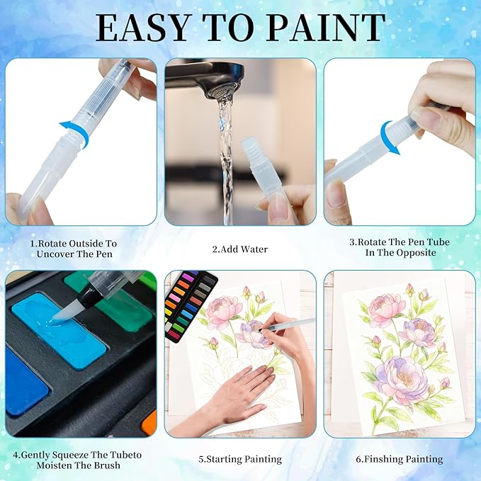 Elfew Watercolor Workbook Set for Adults & Beginners, 18 Color Watercolor Paint with Self-Watering Brush Pen, 20 Beautiful Watercolor Paintings for Adults